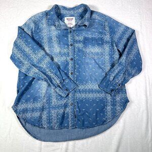 Mossimo Supply Boyfriend Button-Up Shirt XXL Cotton Blue/White Paisley Pattern